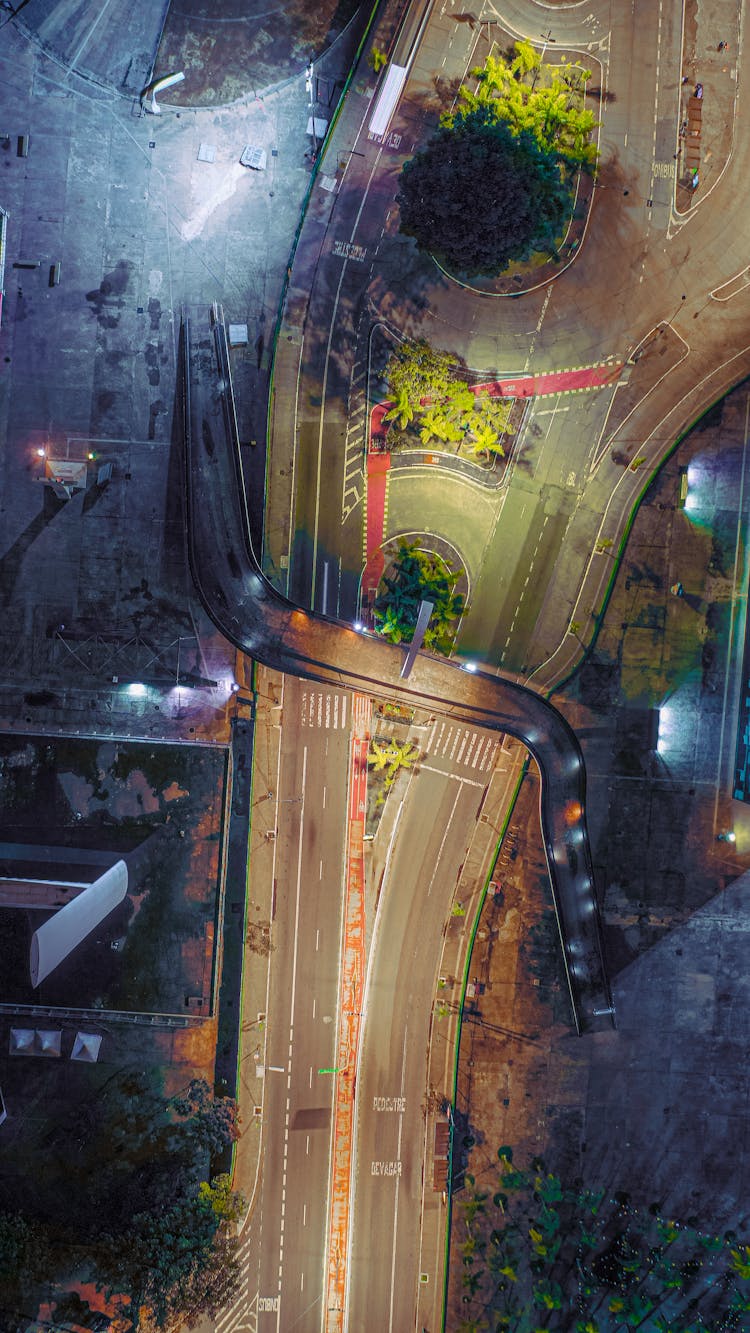 Aerial Photography Of City Road During Nighttime 