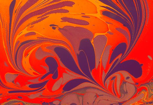 Dynamic and vivid abstract artwork featuring swirling patterns in orange and purple tones.