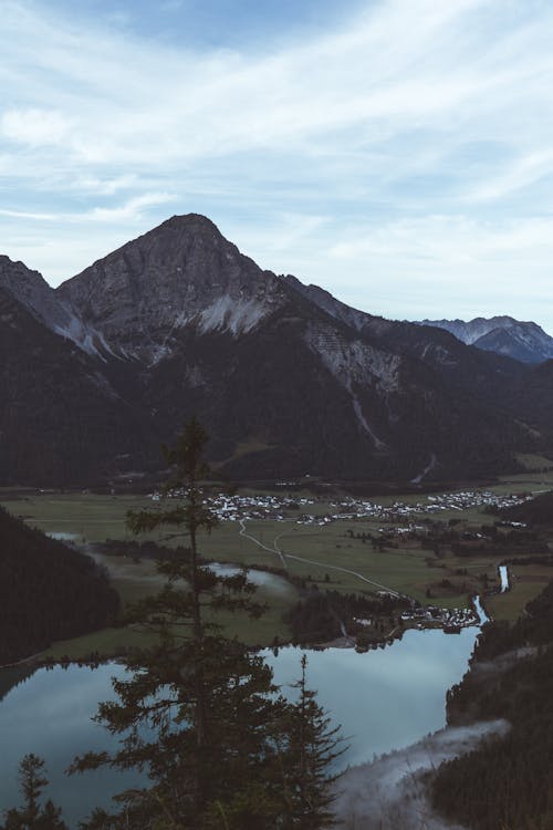 River and Village in Valley