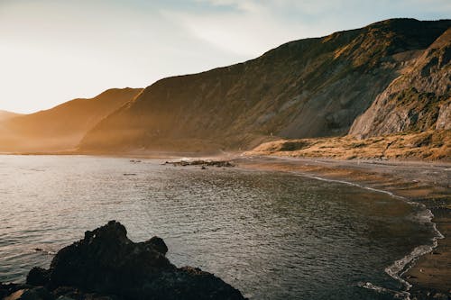 Sunset over Sea Shore with Hills