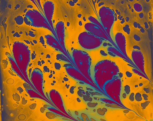 Free Colorful abstract fluid art with marbling effect in purple and yellow hues. Stock Photo
