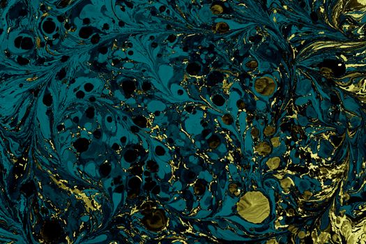 An intricate abstract pattern featuring swirling blue and gold marbled textures, perfect for modern design.