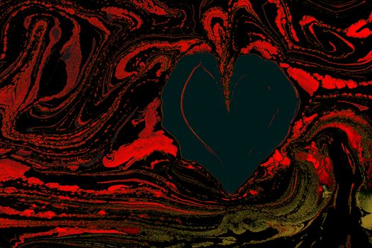 Artistic marbled heart design featuring vibrant red and black swirls, perfect for backgrounds or creative projects.