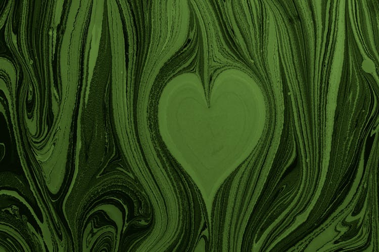 Green Abstract Art With Heart Shape