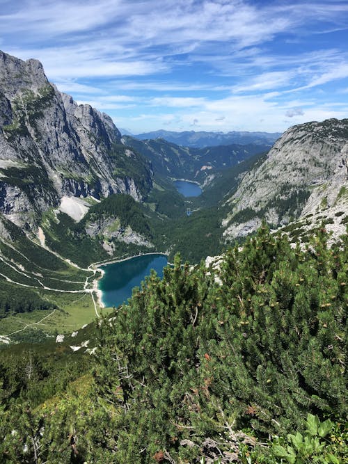 A Lake Between Rocky Mountains Under Blue Sky