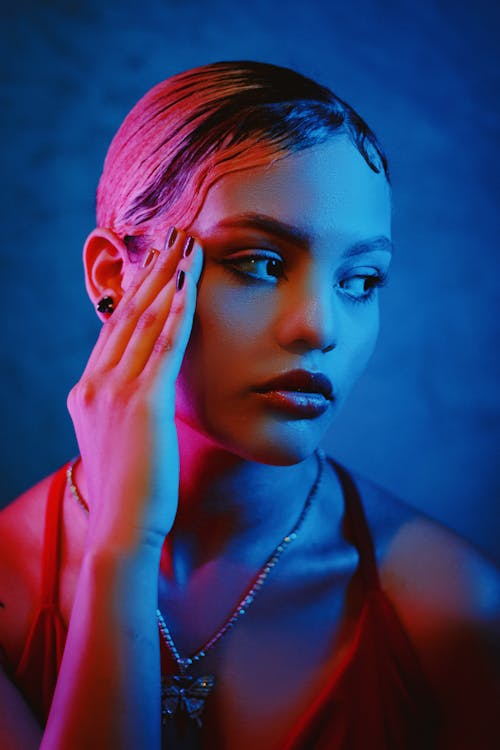 Blue Light on Woman Face