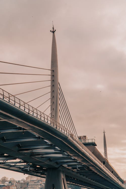 Suspension Bridge on Sky Background on Sunset