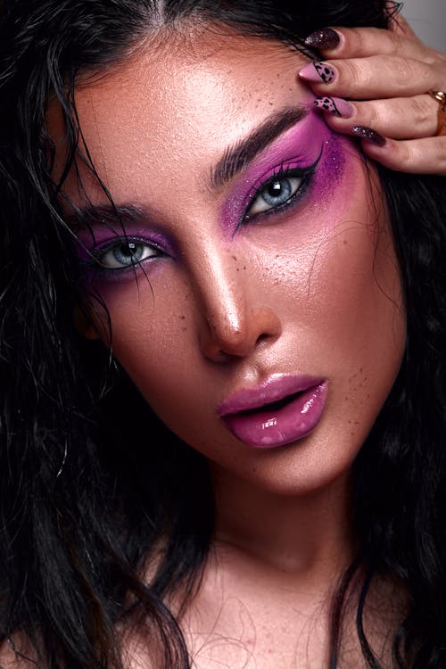 Close-up of Woman with Bright Makeup