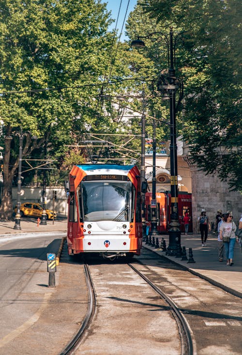 Free Tram Lines Public Transport on Railways Stock Photo