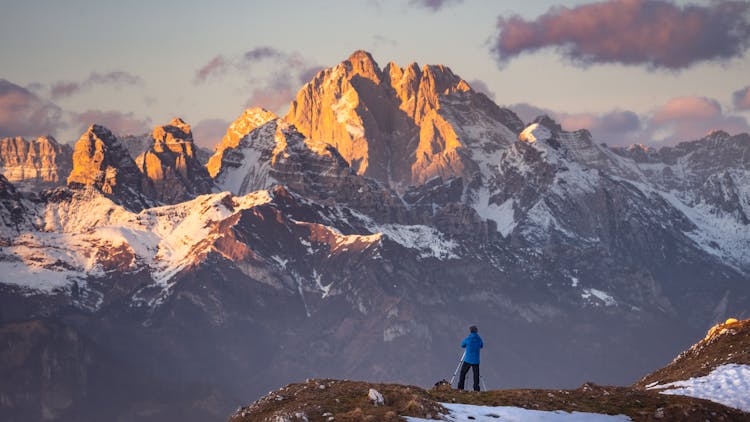 Man On Hiking Trip In Mountains