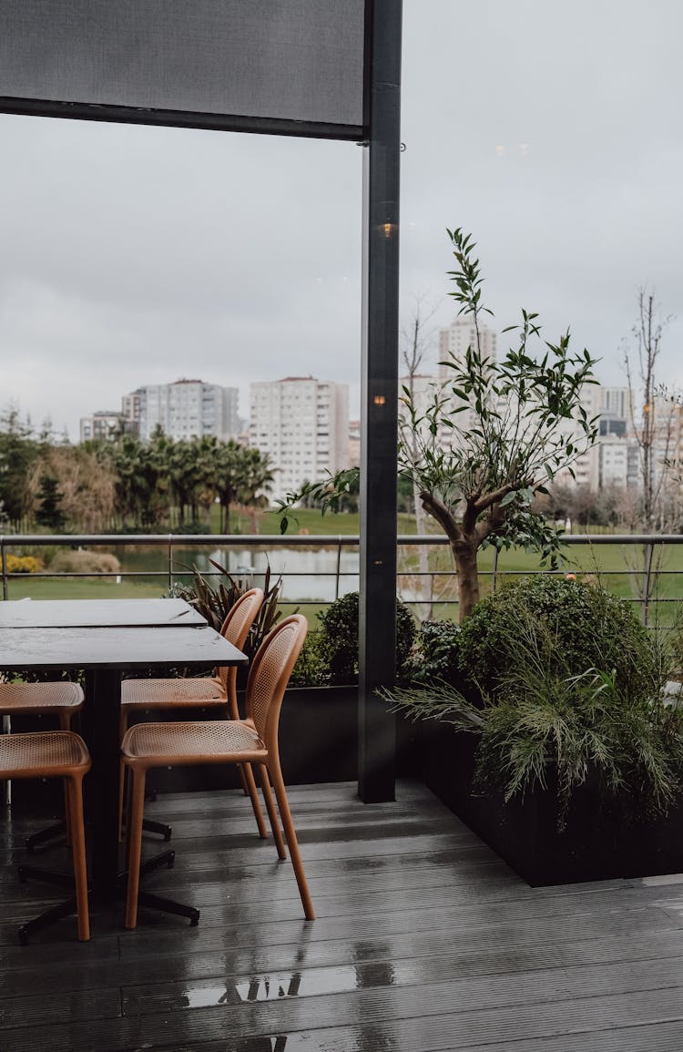 Restaurant Table And Chairs On The Patio 