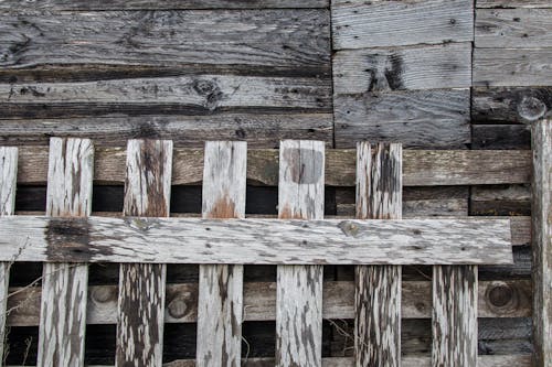Close up of Wooden Fence Planks by Wall