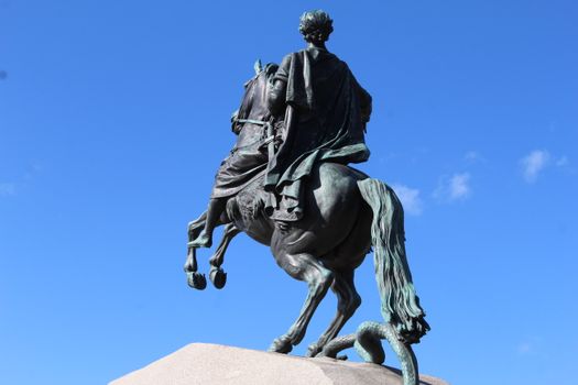 Low Angle Shot of Bronze Horseman Under Blue Sky 