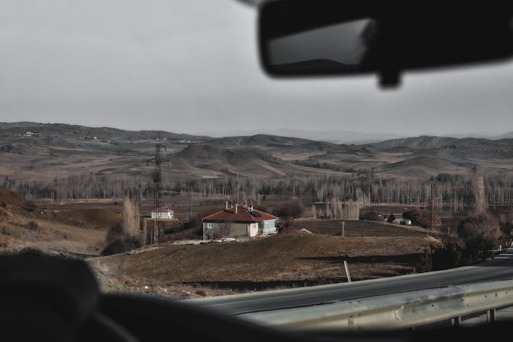 Landscape Of Hills From Car Interior