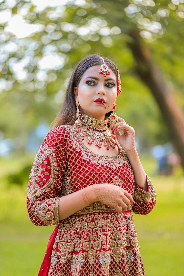 Pretty Lady Wearing Red Saree