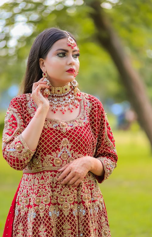 Photo of a Bride in a Red and Gold Dress