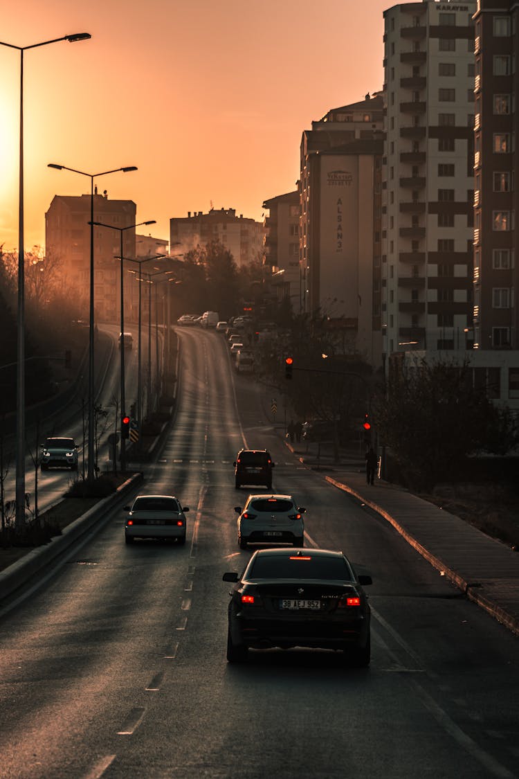 Cars On Street In Town