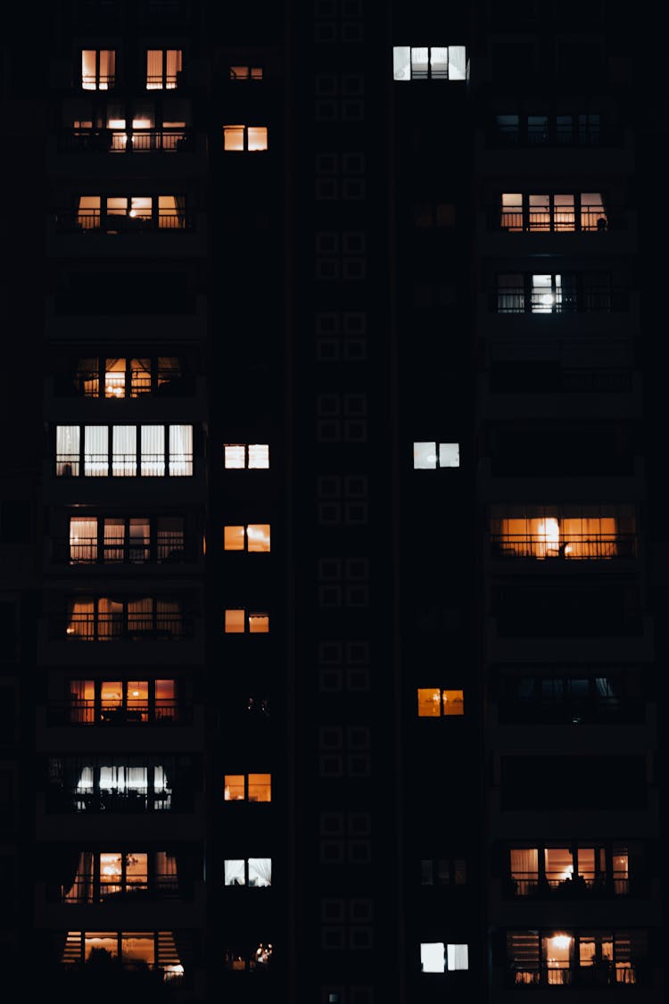 Lights In Building Windows At Night