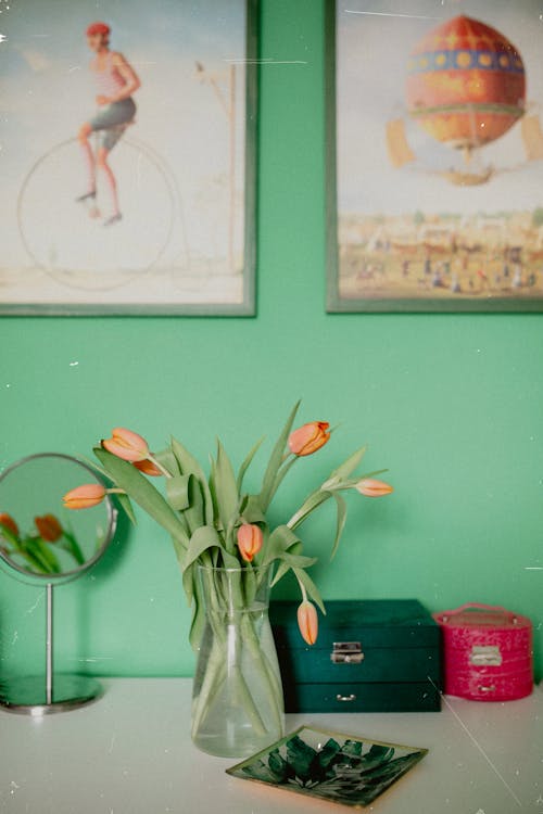 A Bunch of Tulips in a Vase on a Table 