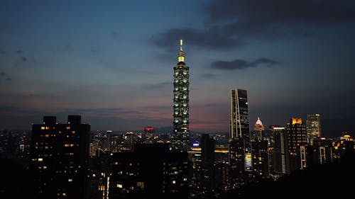 View of Illuminated Taipei Skyline at Night, Taiwan 