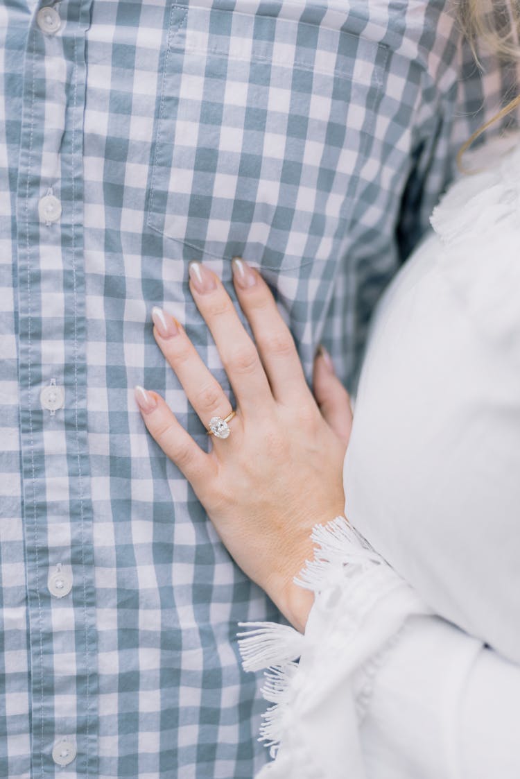 Close-up Of Woman Hand With Ring On Man Body