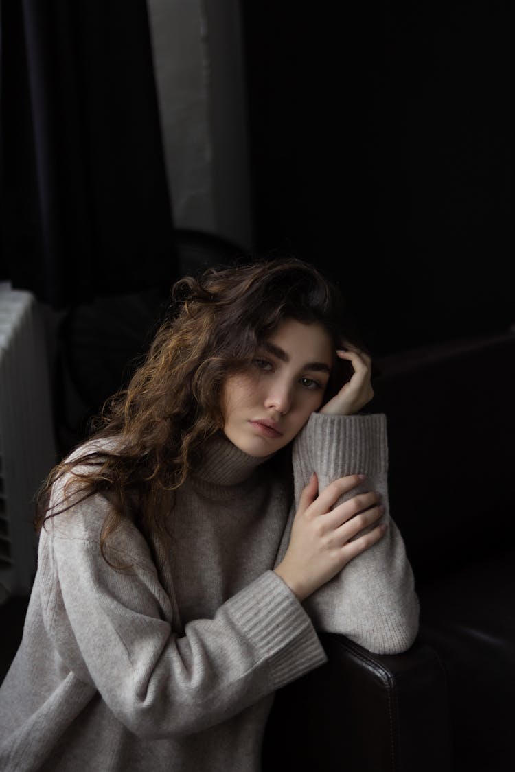 Portrait Of A Teenager Girl Leaning The Head On A Hand