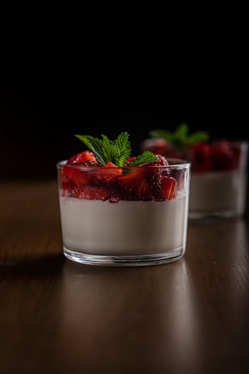 Yogurt with Strawberries in Glass