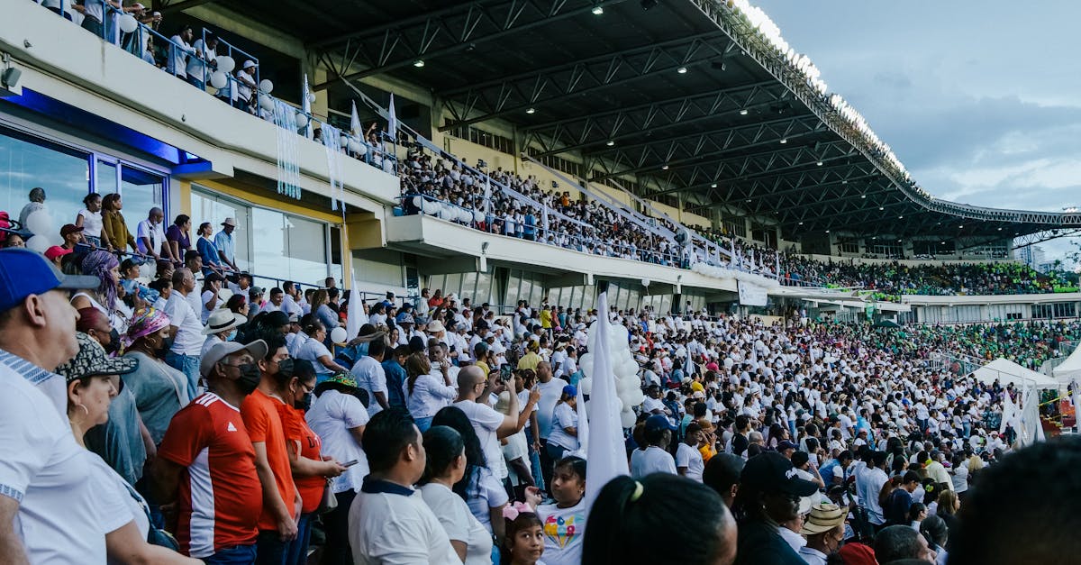 Large crowd of diverse sports fans enjoying a live event in an outdoor stadium.