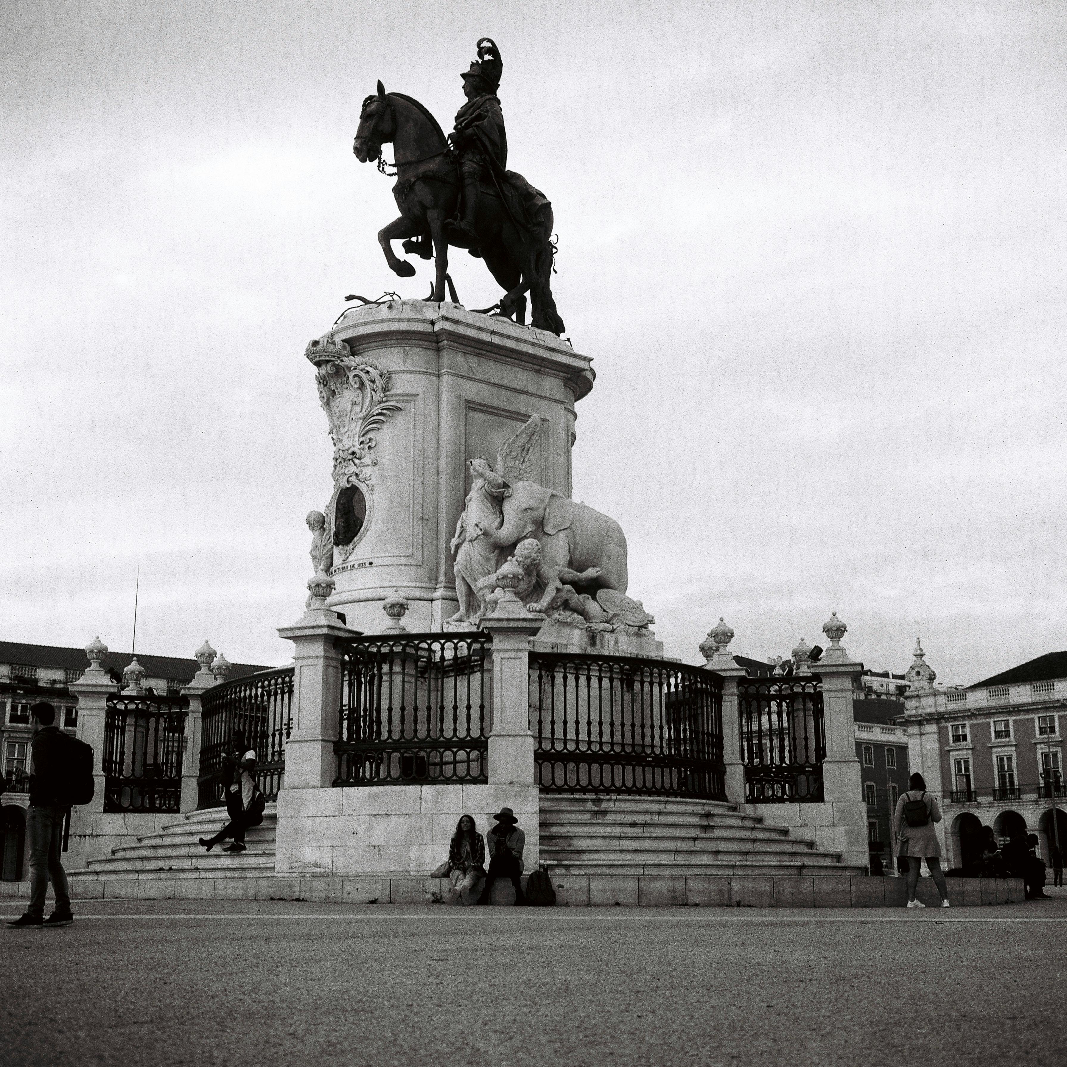 monochrome shot of equestrian statue of d jose i in lisbon