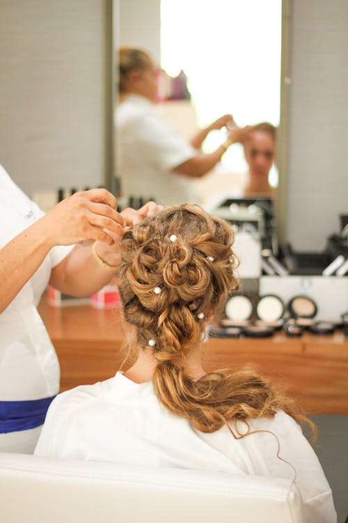 Free Bride Getting Her Hair Done Stock Photo