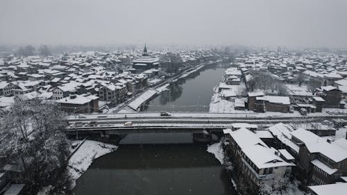 Bridge in a City in Kashmir in Black and White 