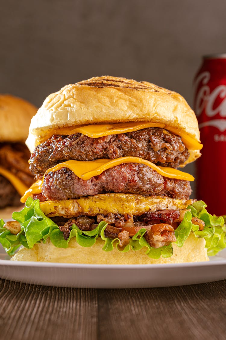 Hamburger With Cheese In Close-Up Photography