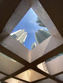 Stunning view of modern skyscrapers framed by architectural opening.