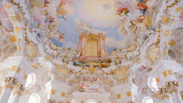 Intricate fresco and ornate designs on the ceiling of Steingaden Church, BY, Germany.