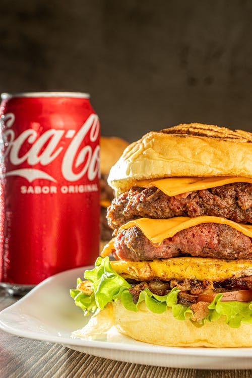 Free Cheeseburger and Coca Cola Stock Photo