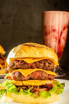 On White Bun 2 Large Patties Double Hamburger