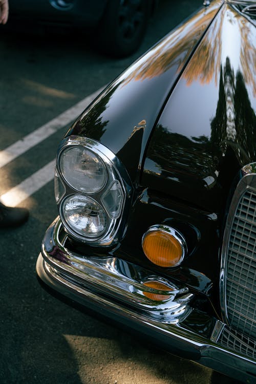 Close up of Black, Vintage Car