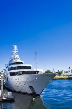 Stunning view of a luxury yacht docked in Fort Lauderdale under clear blue skies.