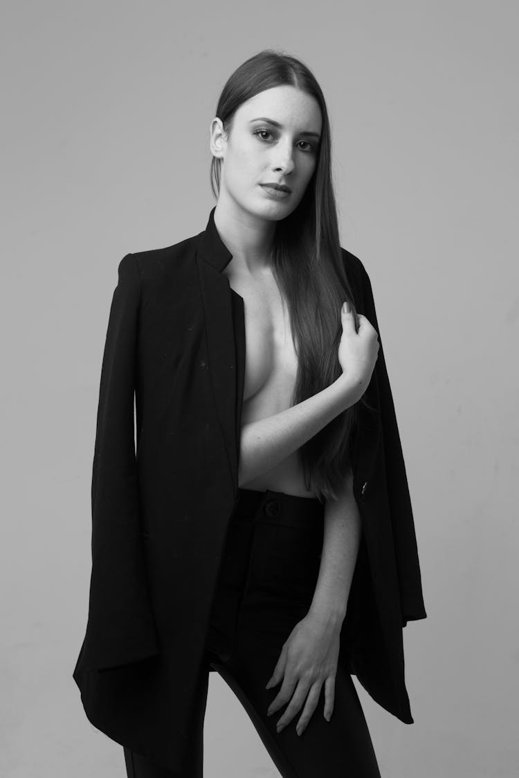 Woman In Black Suit Without Shirt