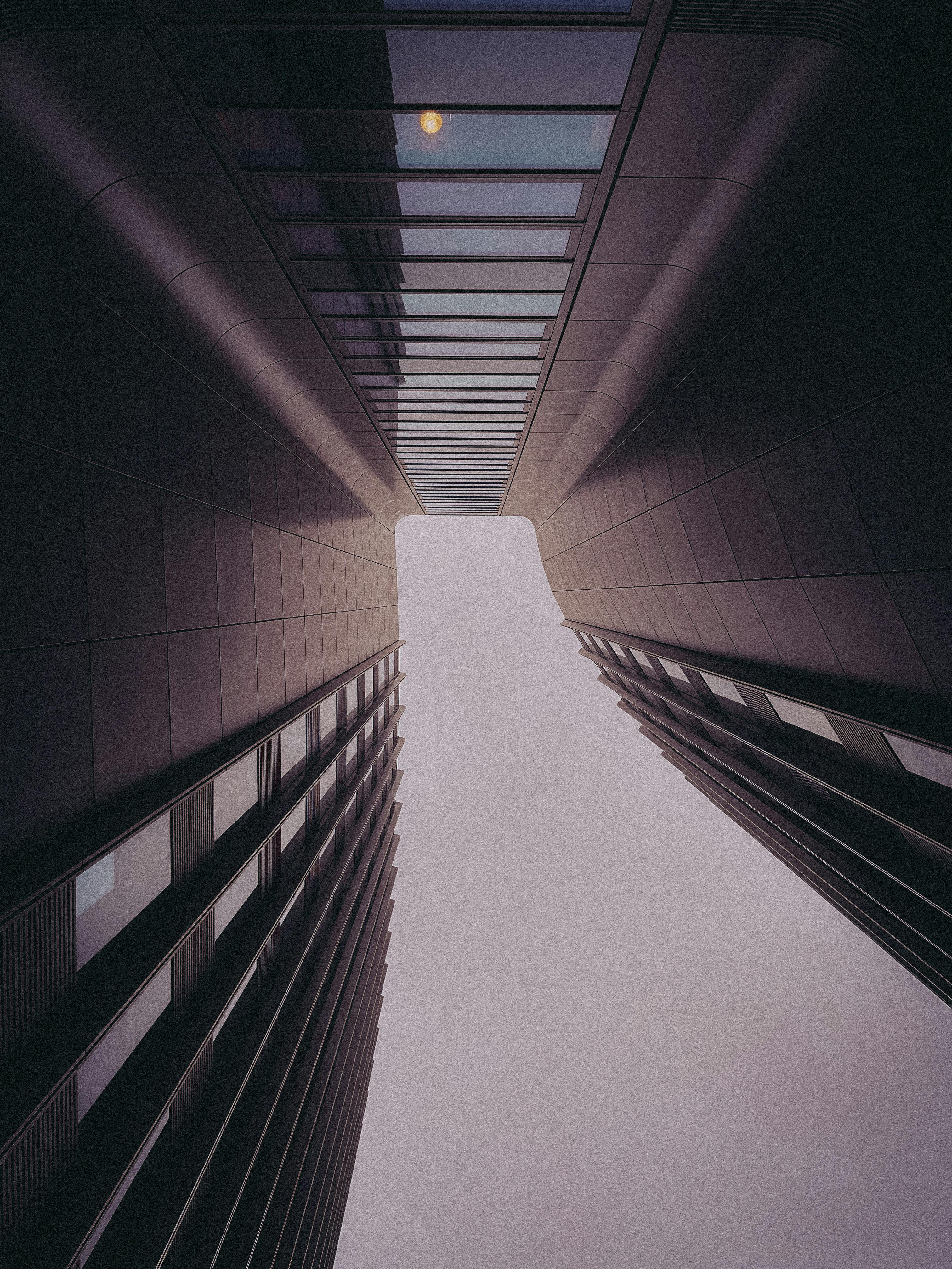 Gazing up at a futuristic building in Berlin, Germany.