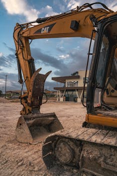 A heavy-duty excavator on a construction site in Spanish Lookout, Belize.