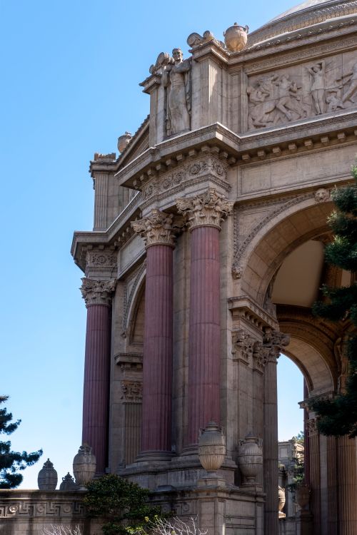 Free Intricate architecture of Palace of Fine Arts, a classic San Francisco landmark, showcasing its baroque styling. Stock Photo