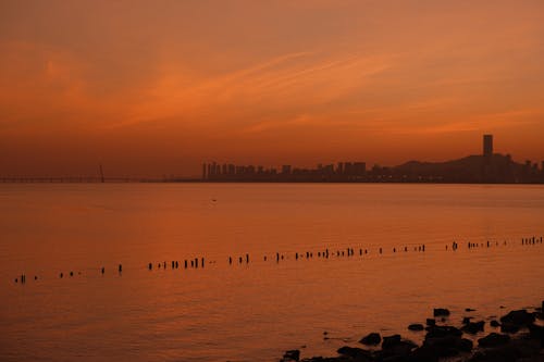 คลังภาพถ่ายฟรี ของ ขอบฟ้า, ชายหาด, ตะวันลับฟ้า