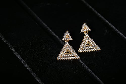Triangle Shape Earrings on Black Base 
