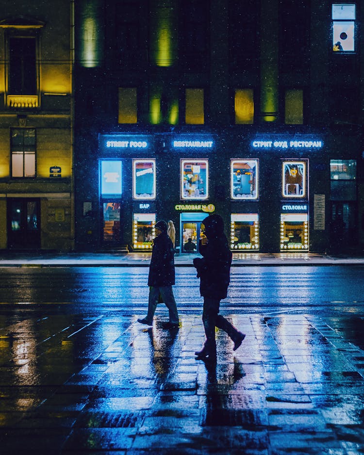 Shot Of Street Lit Up By Blue Lighting