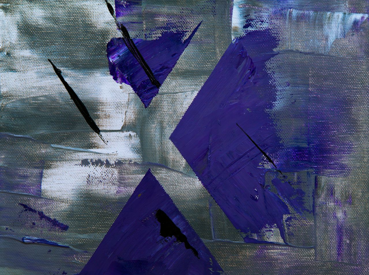 bold abstract painting with vibrant purple and black brushstrokes on c