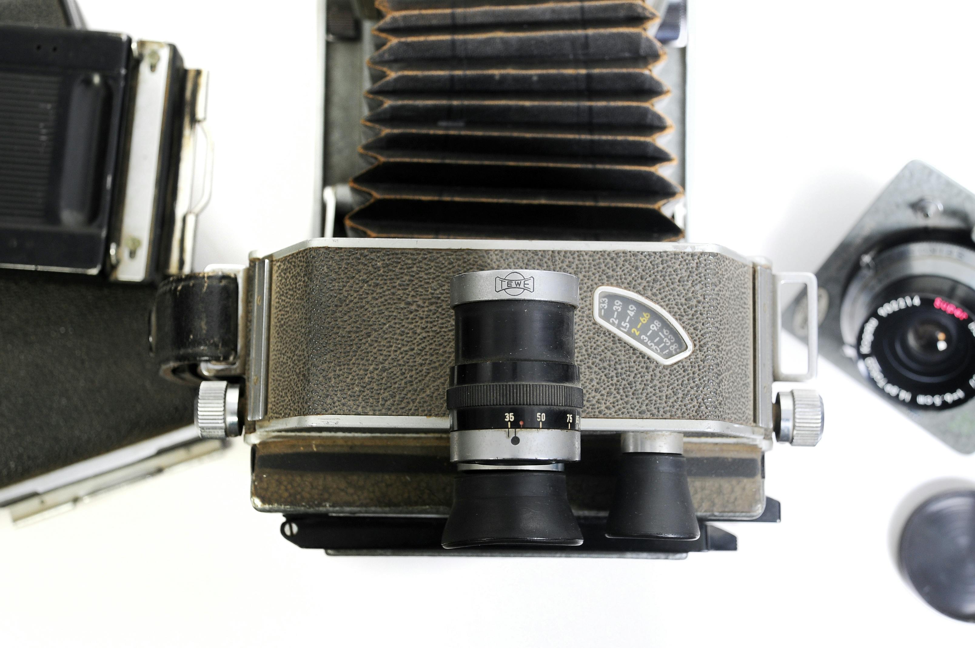 Antique camera gear showcasing retro design, captured in Fès, Morocco.
