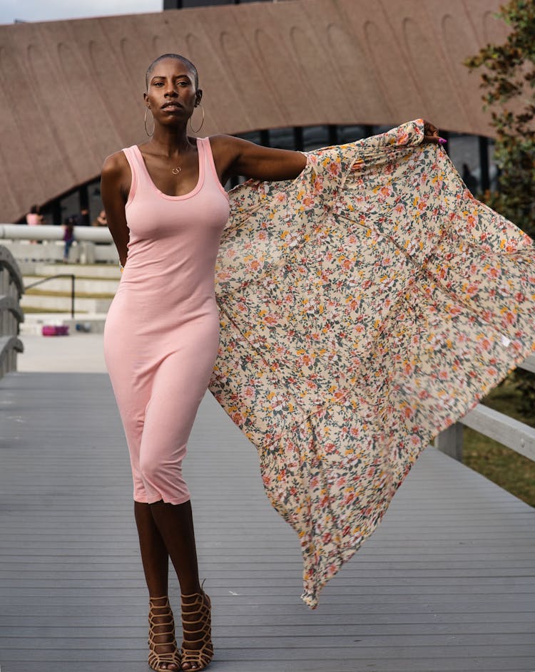 Beautiful Woman Wearing Dress On City Street