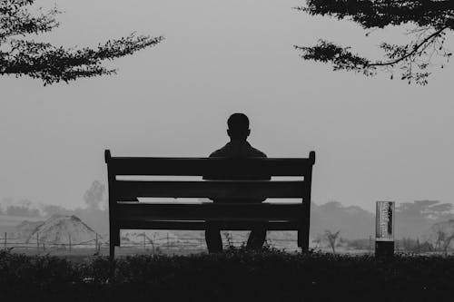 Silhouette of a Man Sitting on a Bench 