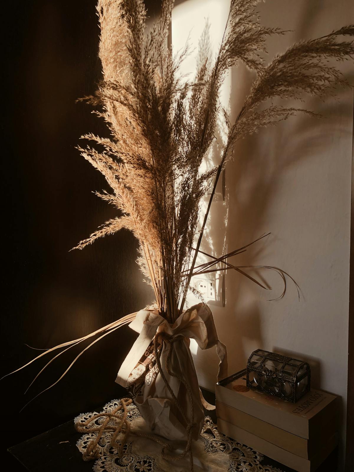 Dried Grass Decoration and Mirror in a Gold Frame · Free Stock Photo
